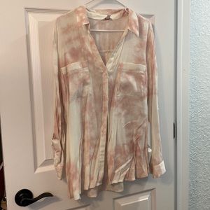 Pink and white tie die button up